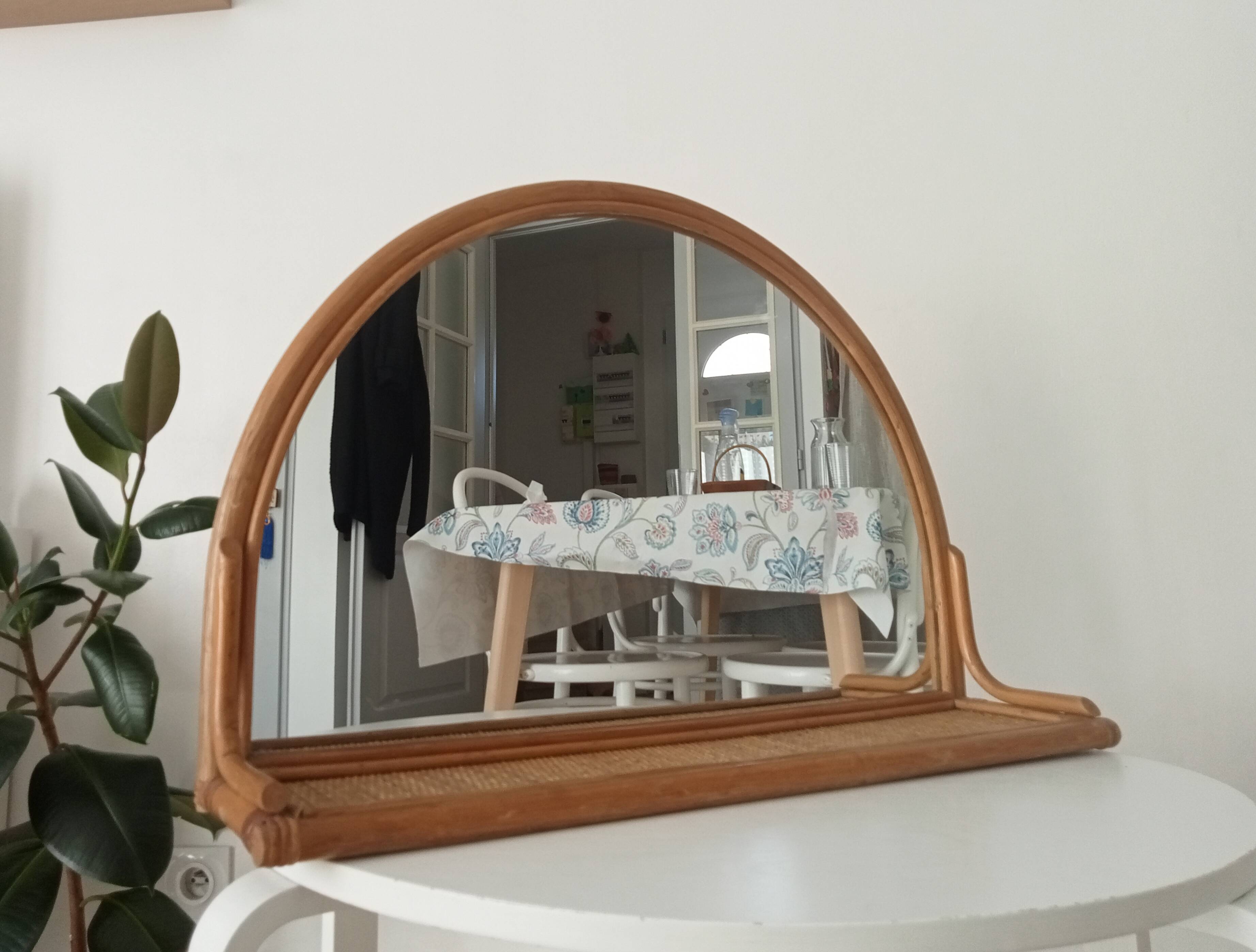 Miroir tablette vintage en rotin