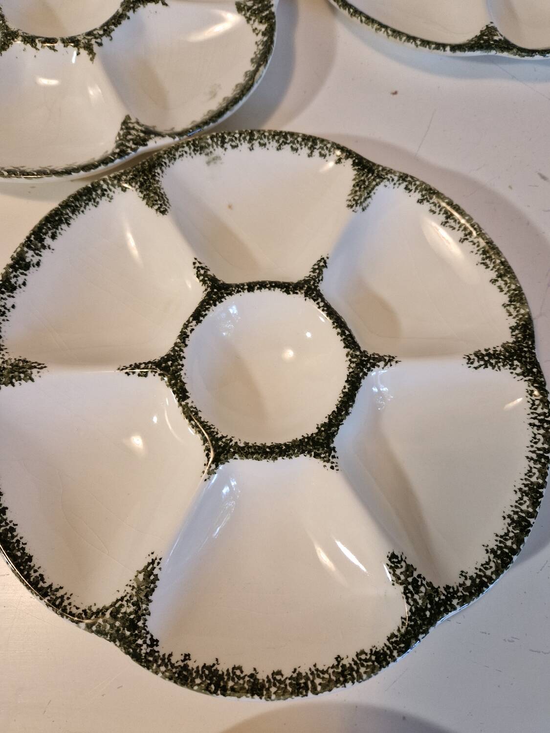 Lot of 8 oyster plates in GIEN France barbotine earthenware stamped
