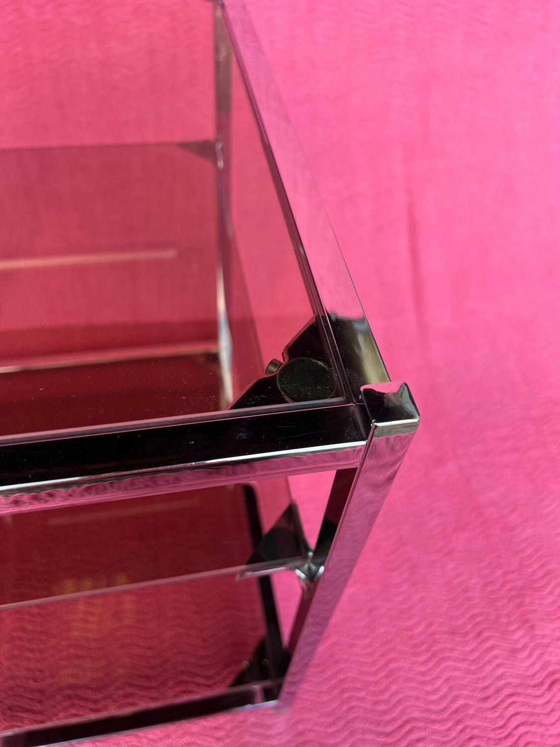 VINTAGE 1970 RECTANGULAR COFFEE TABLE WITH SQUARE CHROME TUBES AND 3 SHELVES