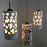 Chandelier with Cylindrical Ceramic Lampshades by Ceramiche Pucci, Italy