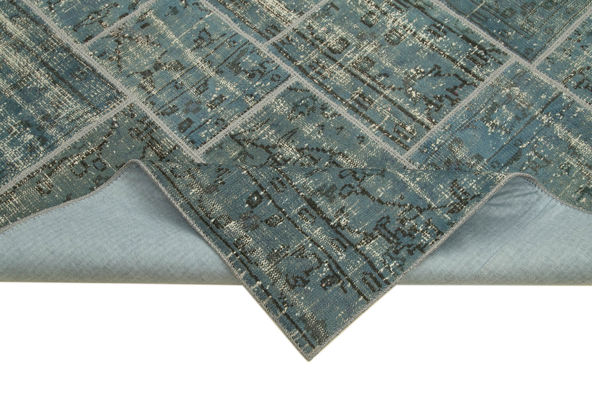 Handmade anatolian vintage 171 cm x 240 cm blue patchwork carpet