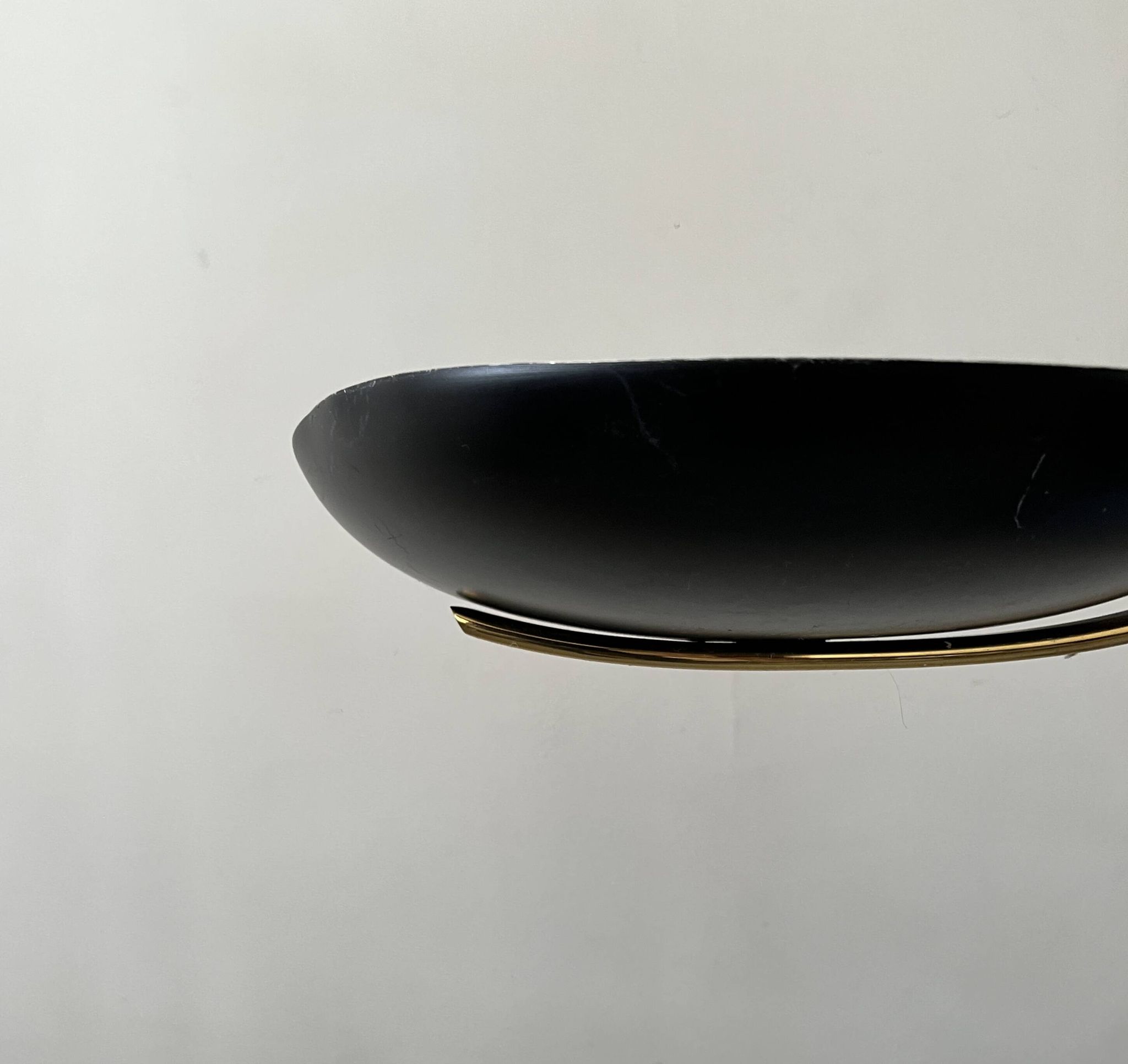 Black metal and brass arc pendant light "Les Activités" by Lucien Gau, Paris 1960