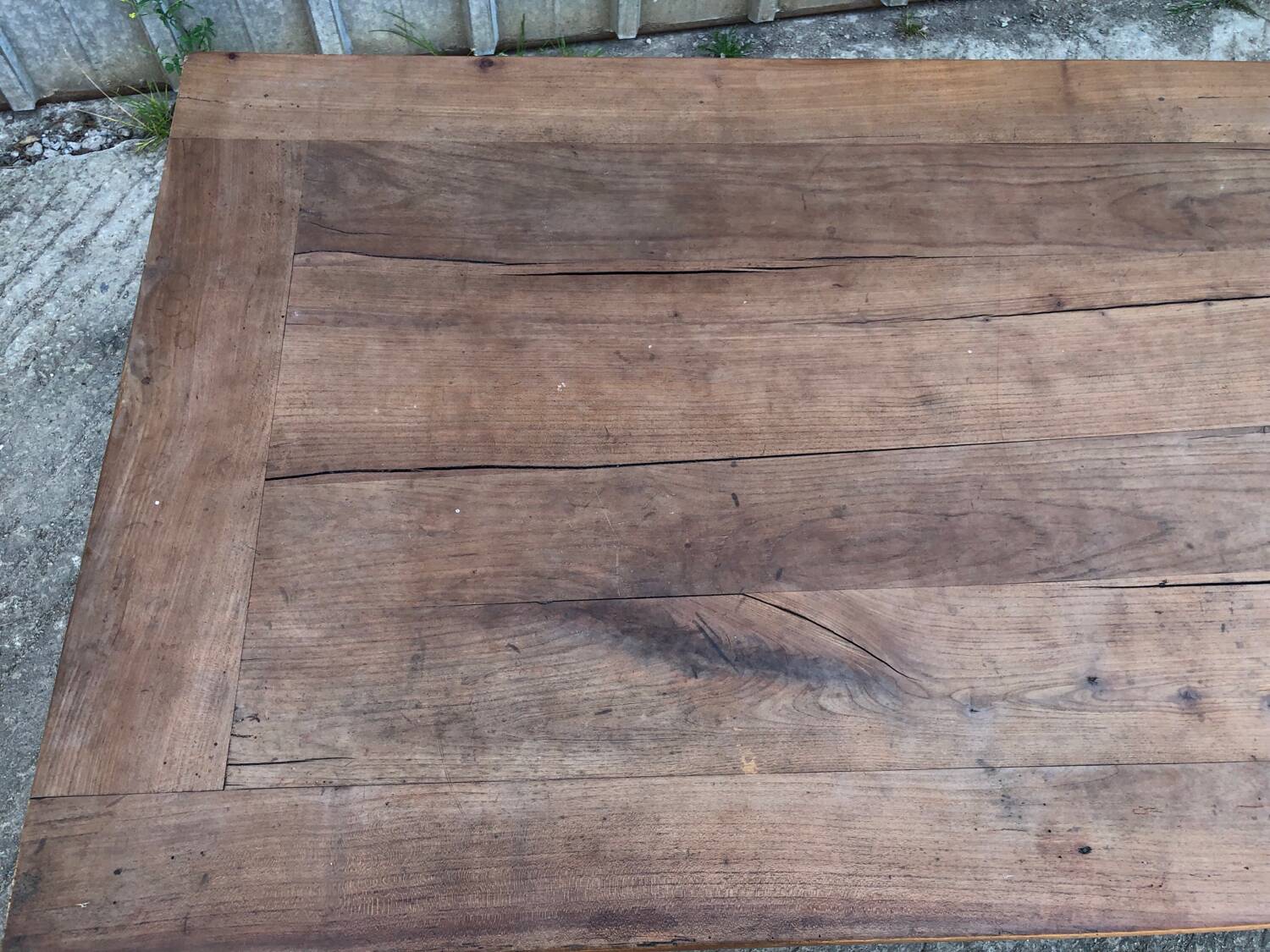 Antique solid cherry farmhouse table with 3 drawers and 2 pulls