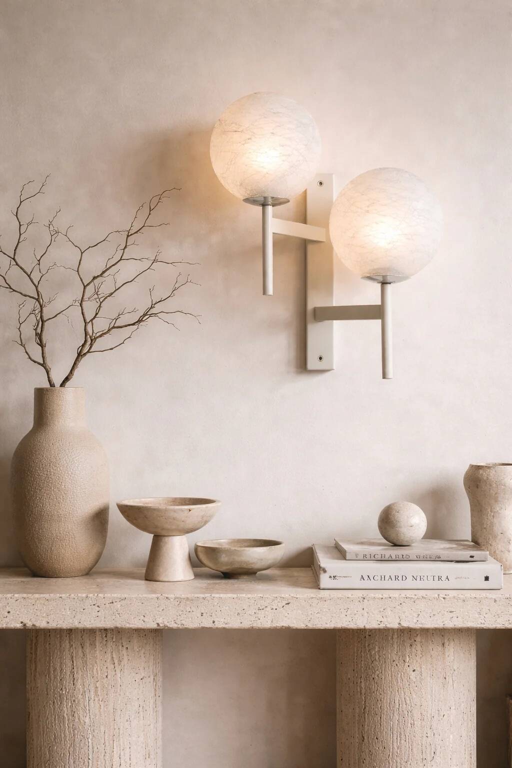 Mid-Century Modern double globe wall light in cracked opaline glass, Switzerland 1960s