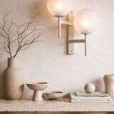 Mid-Century Modern double globe wall light in cracked opaline glass, Switzerland 1960s