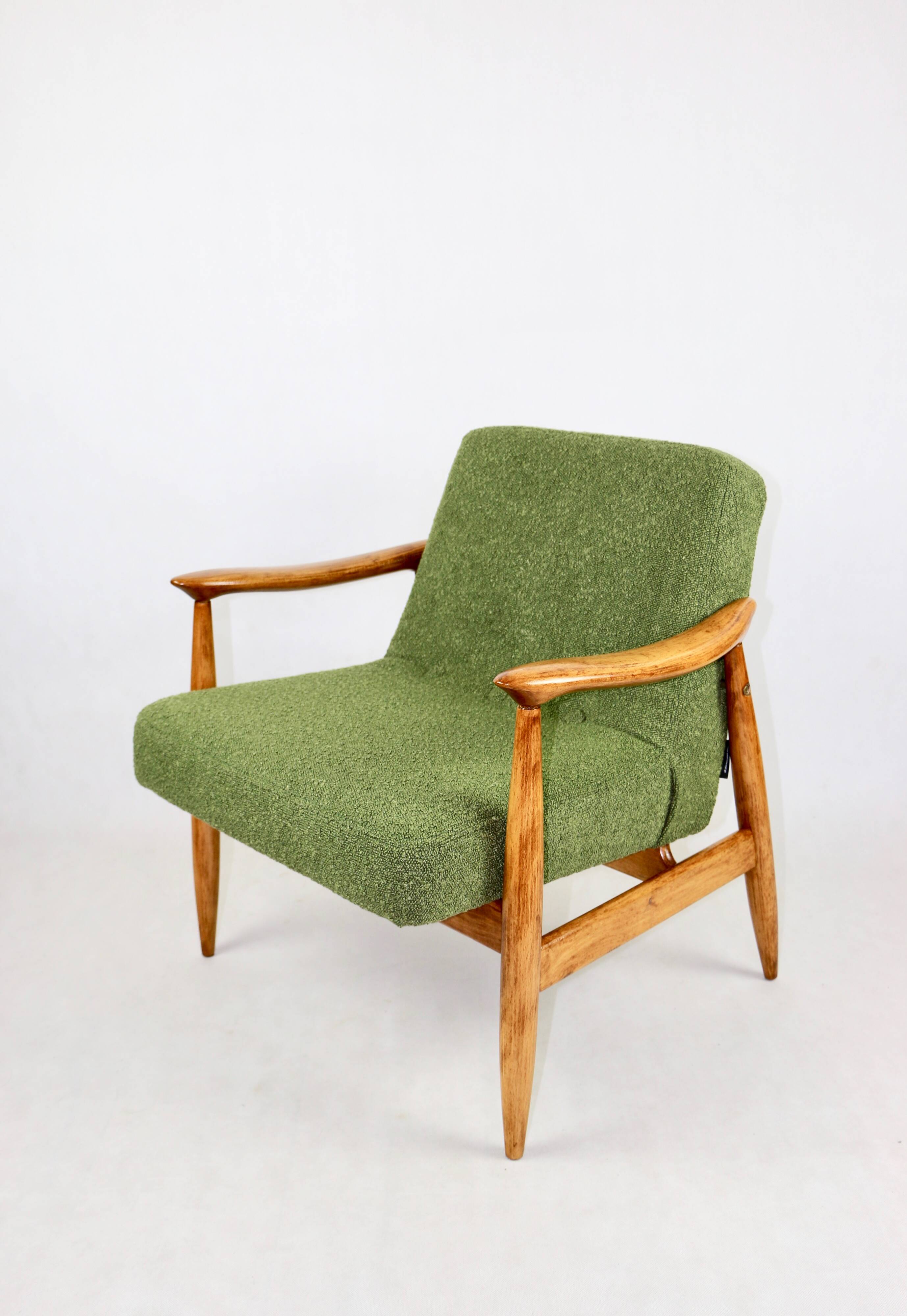 Vintage armchair GFM 300-202 design J.Kedziorek Loft 70s green boucle - 2 pieces available