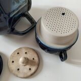 Midnight blue and flamed beige enameled ceramic filter coffee maker