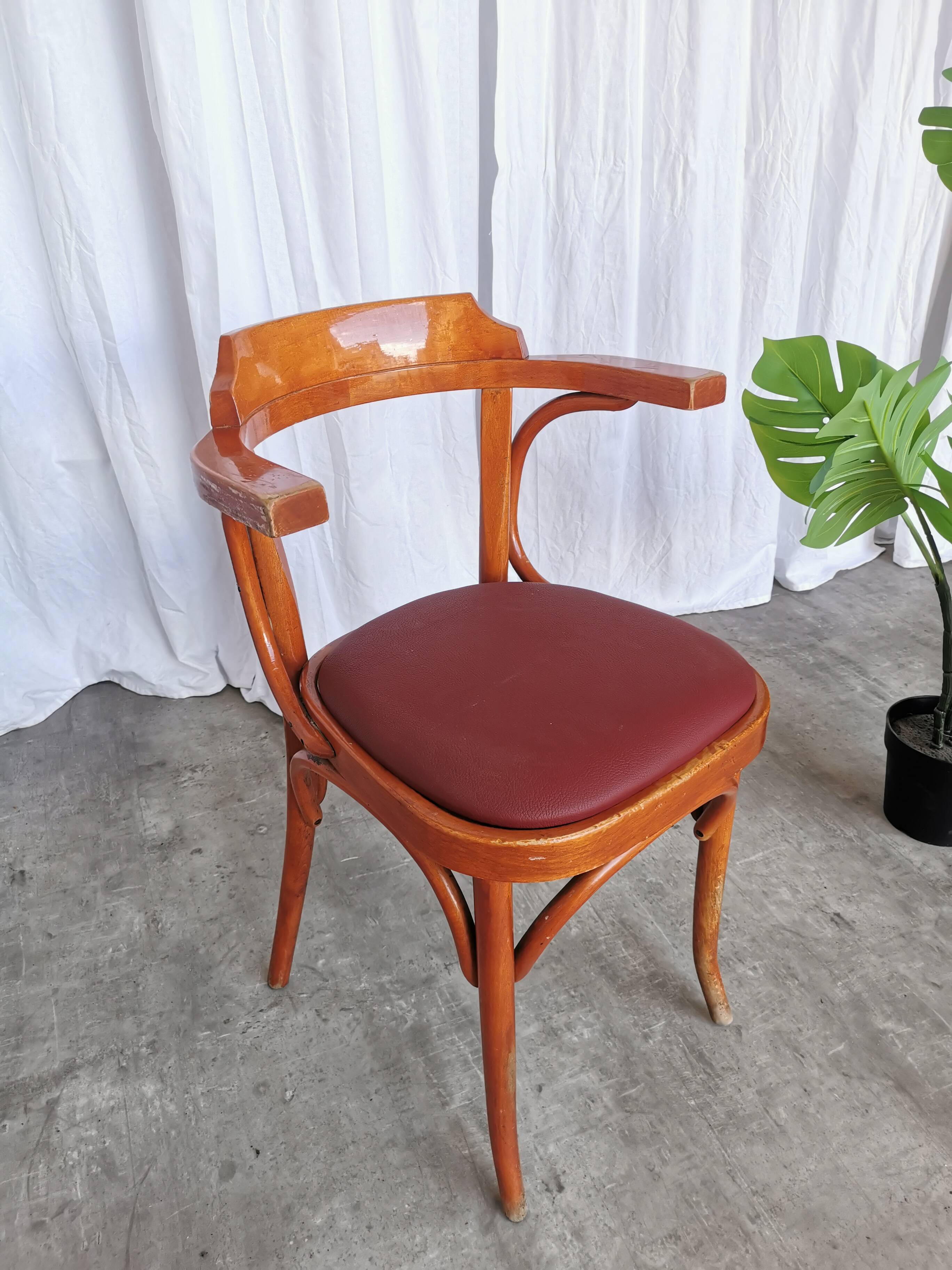 Vintage Bentwood Armchair: 1970s Red Faux Leather Irish Pub Chair