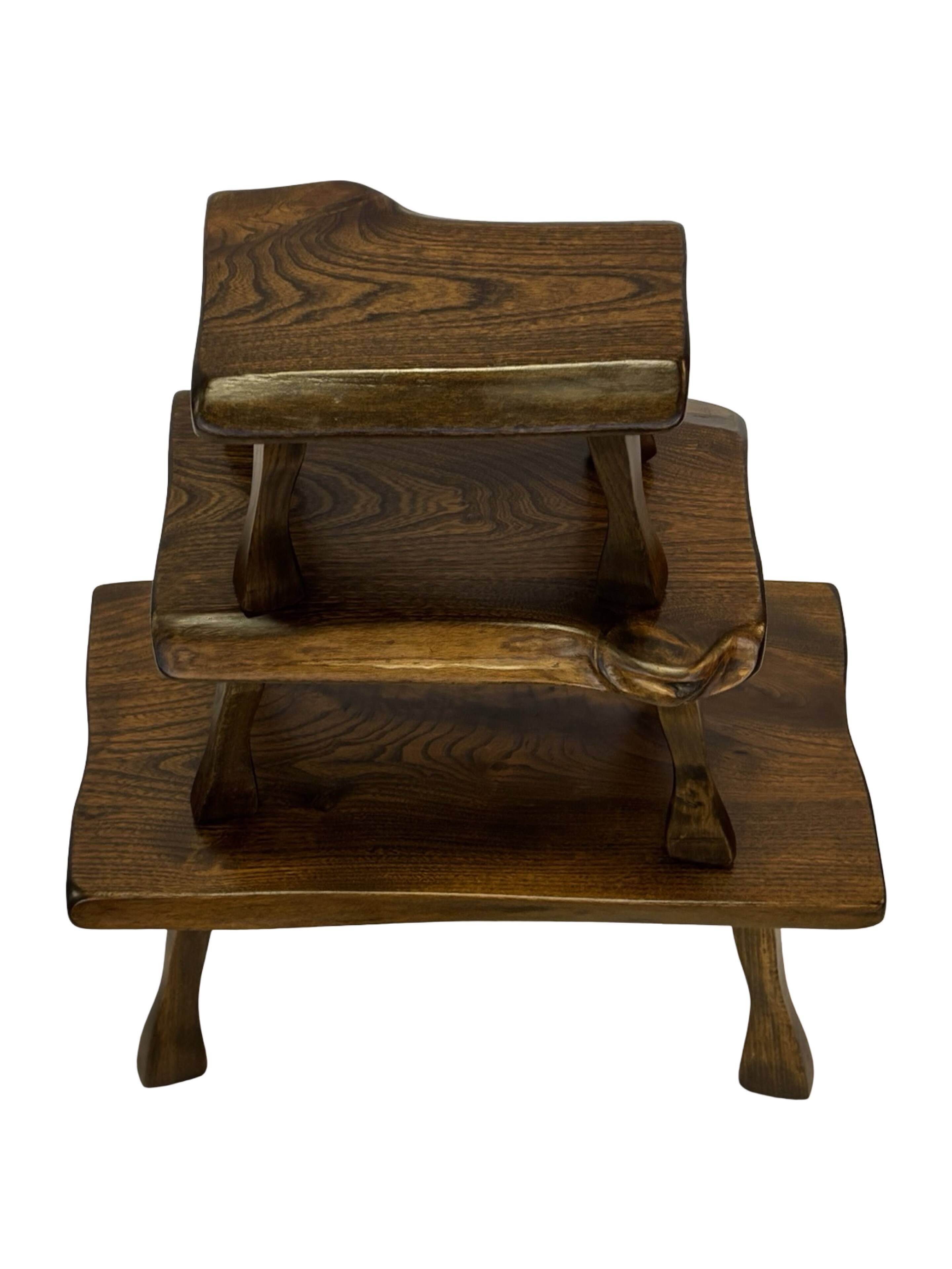 Mid-Century Organic Wooden Side Tables, circa 1960's wabi sabi brutalist