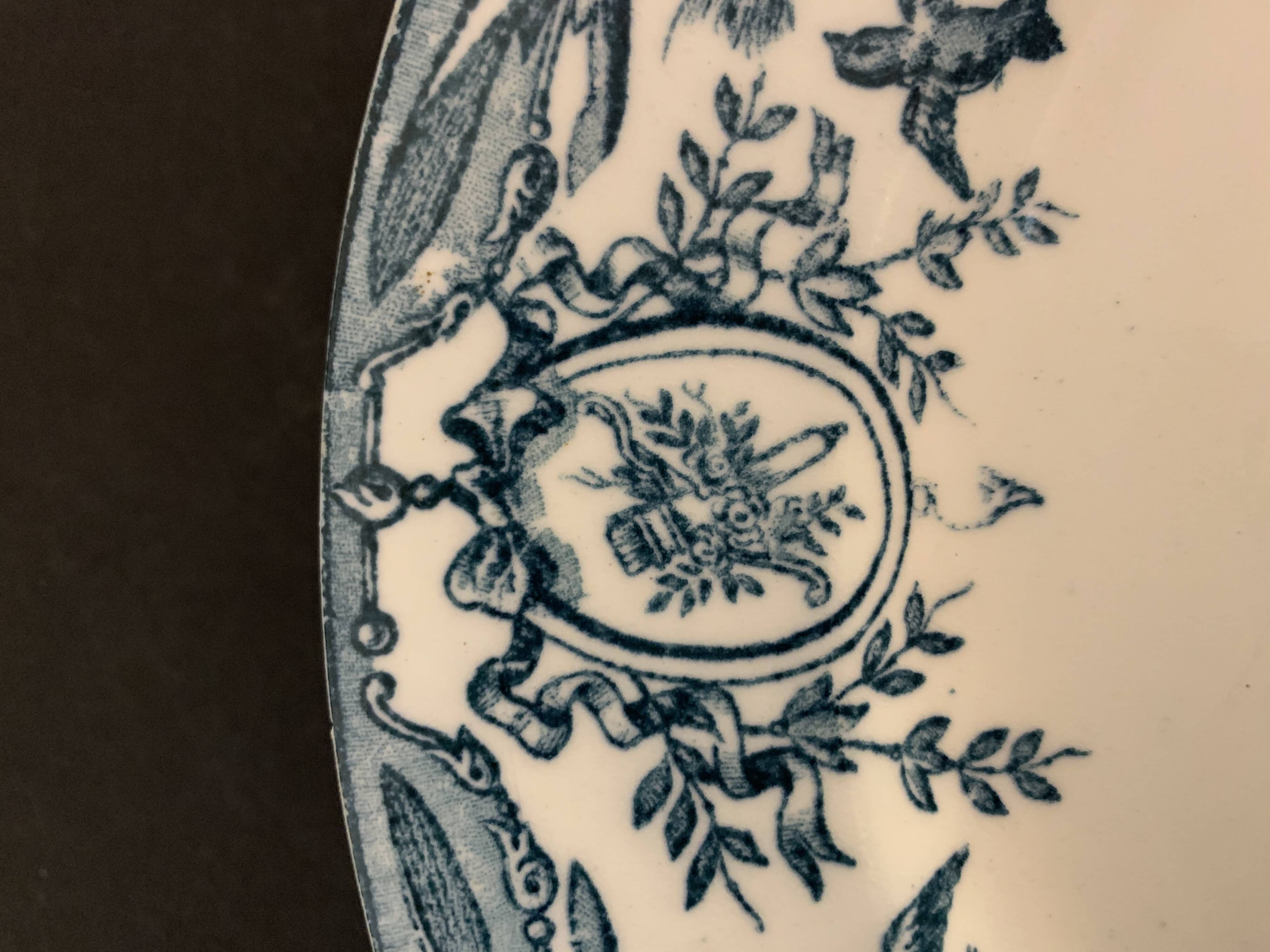 10 old blue flat plates Terre de Fer Léon Graves model Louis XVI, twentieth century