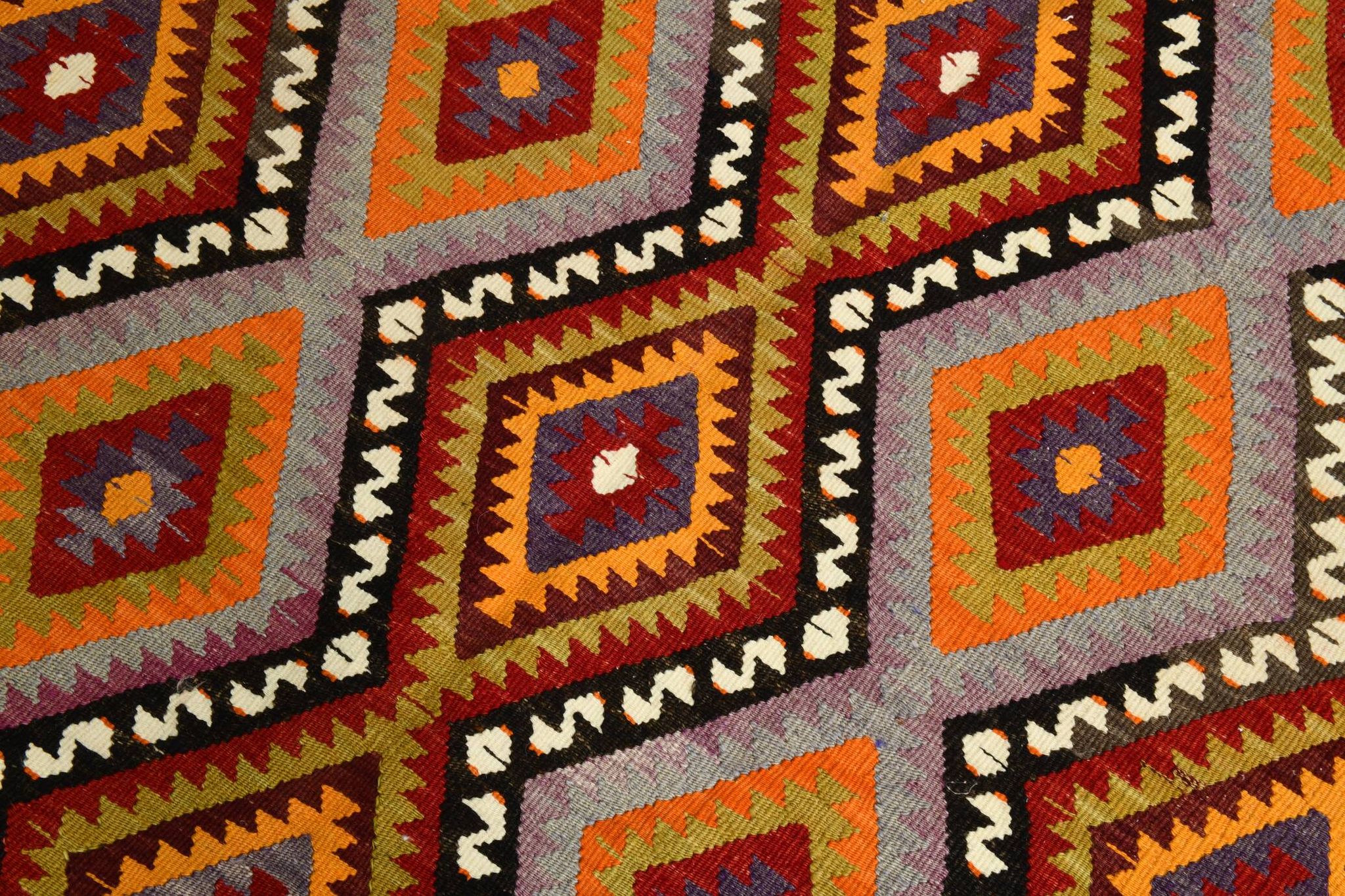 6x8 Multicolor Geometric Style Anatolian Vintage Kilim Rug, 177x236Cm