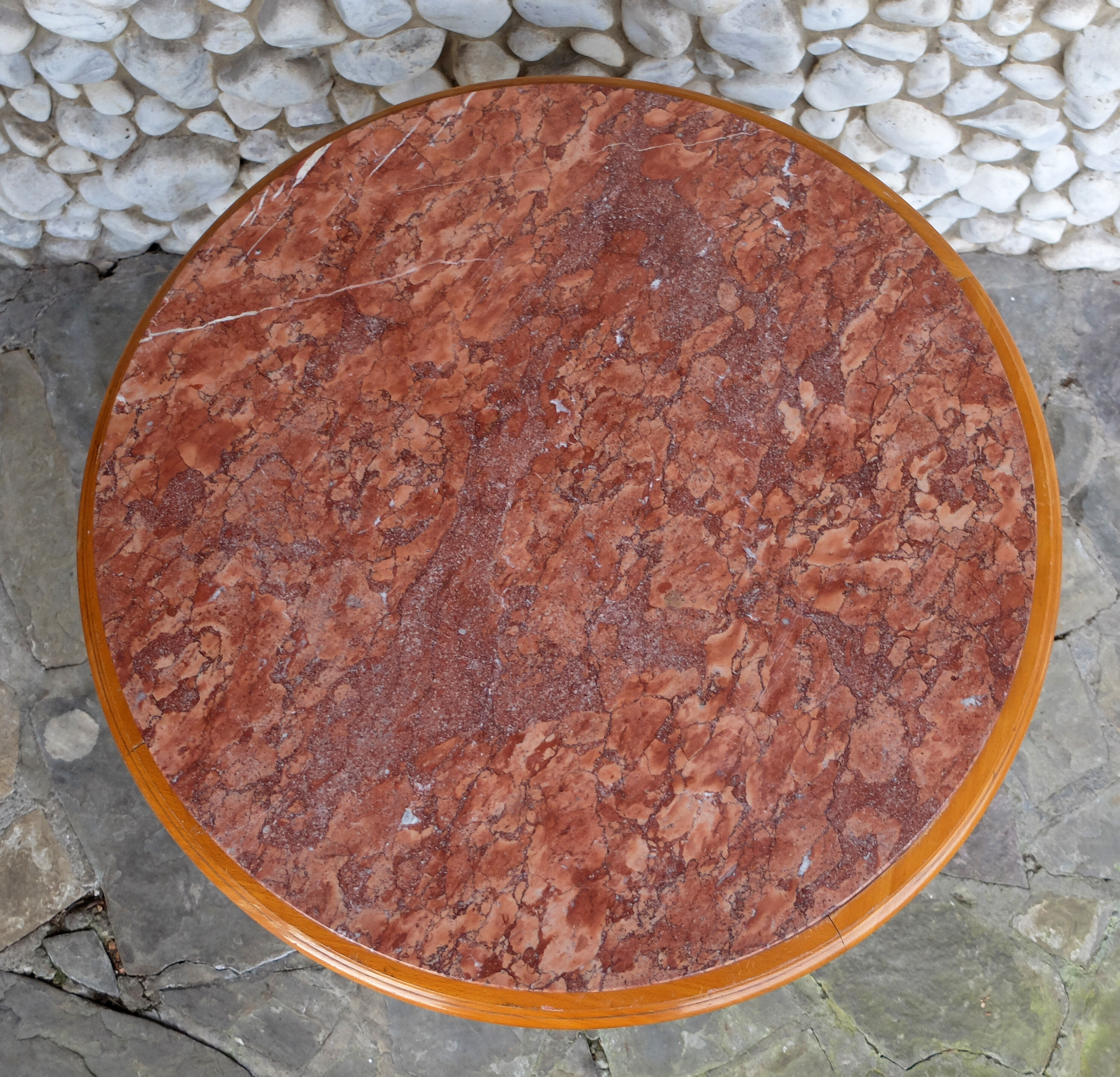 Antique round table plateau pink marble fully carved 1900s