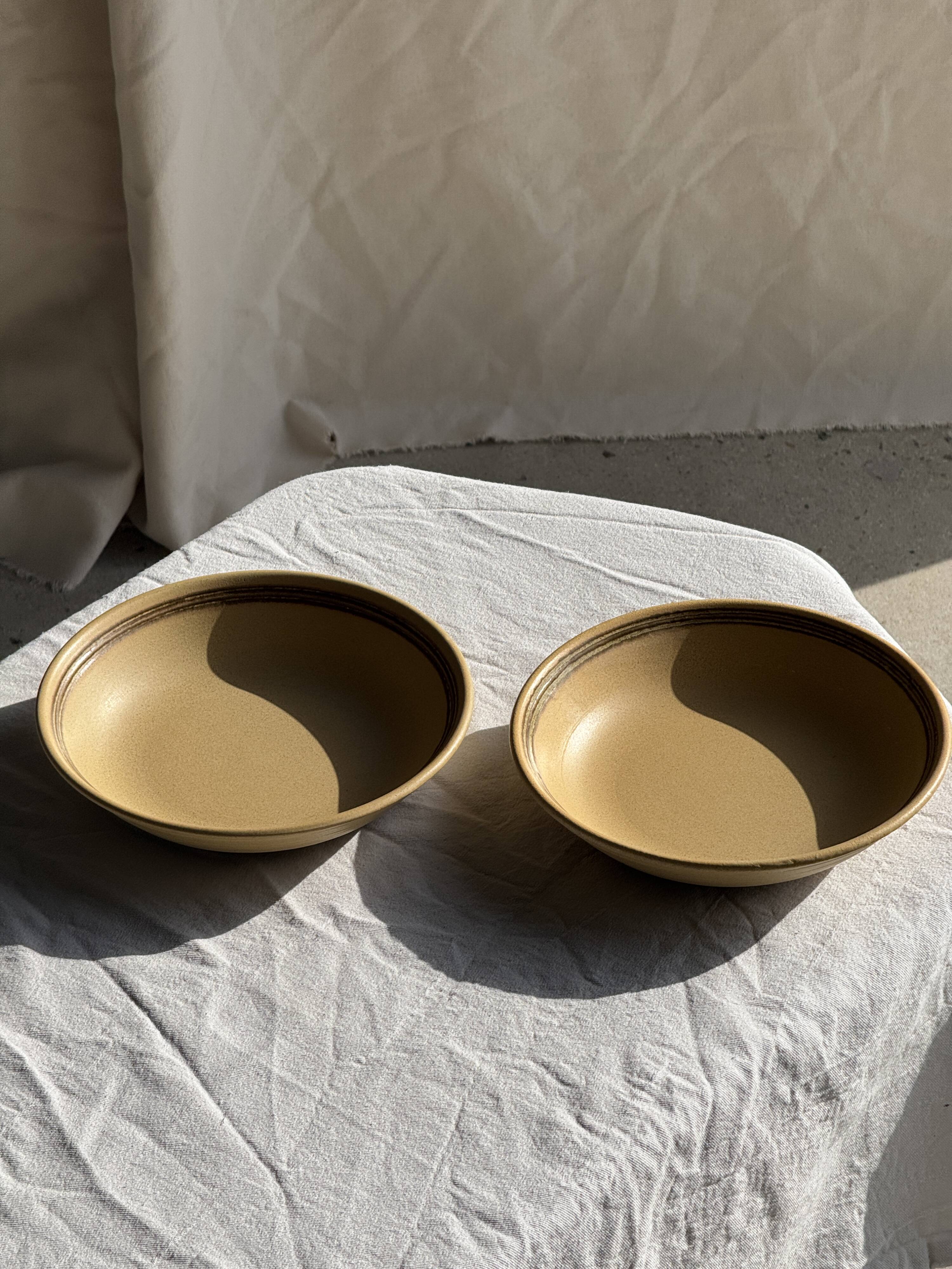 Lot de 2 assiettes creuses en grès liseré brun et marron D21,5