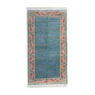 Traditional Blue Hand Woven Oriental Wool Area Rug Small Carpet- 91x170cm