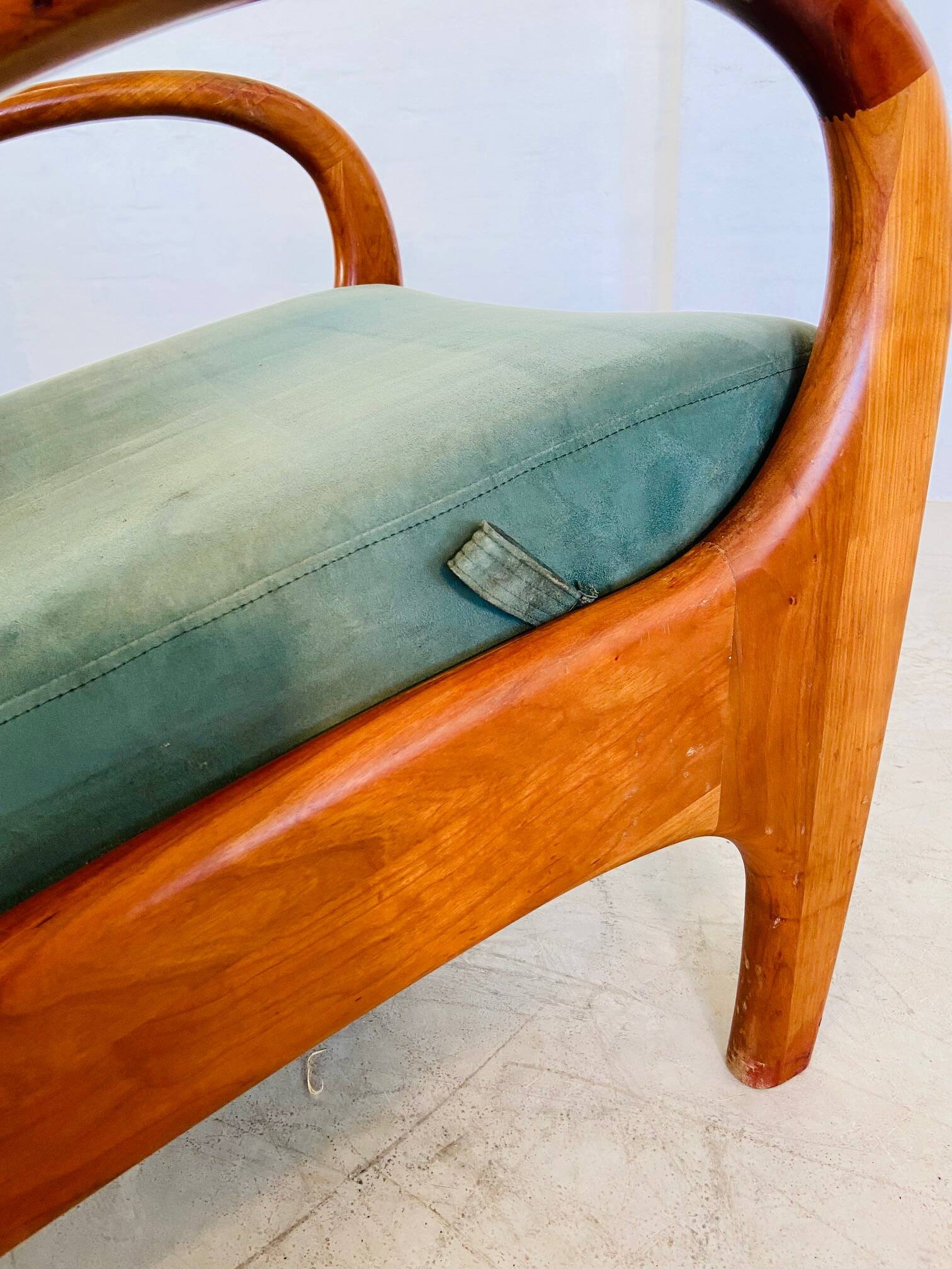 Fauteuil et tabouret vintage danois Holserbro Møbelfabrik en daim vert