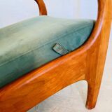 Vintage Danish Holserbro Møbelfabrik Lounge Chair & Stool in Green Suede