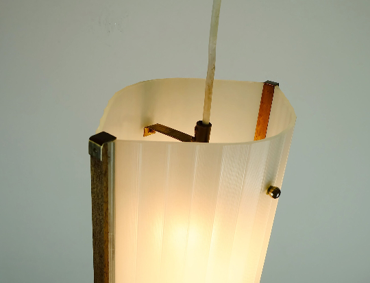 Danish modern pendant lamp teak opaline glass textured glass 1950s 60s mid century light