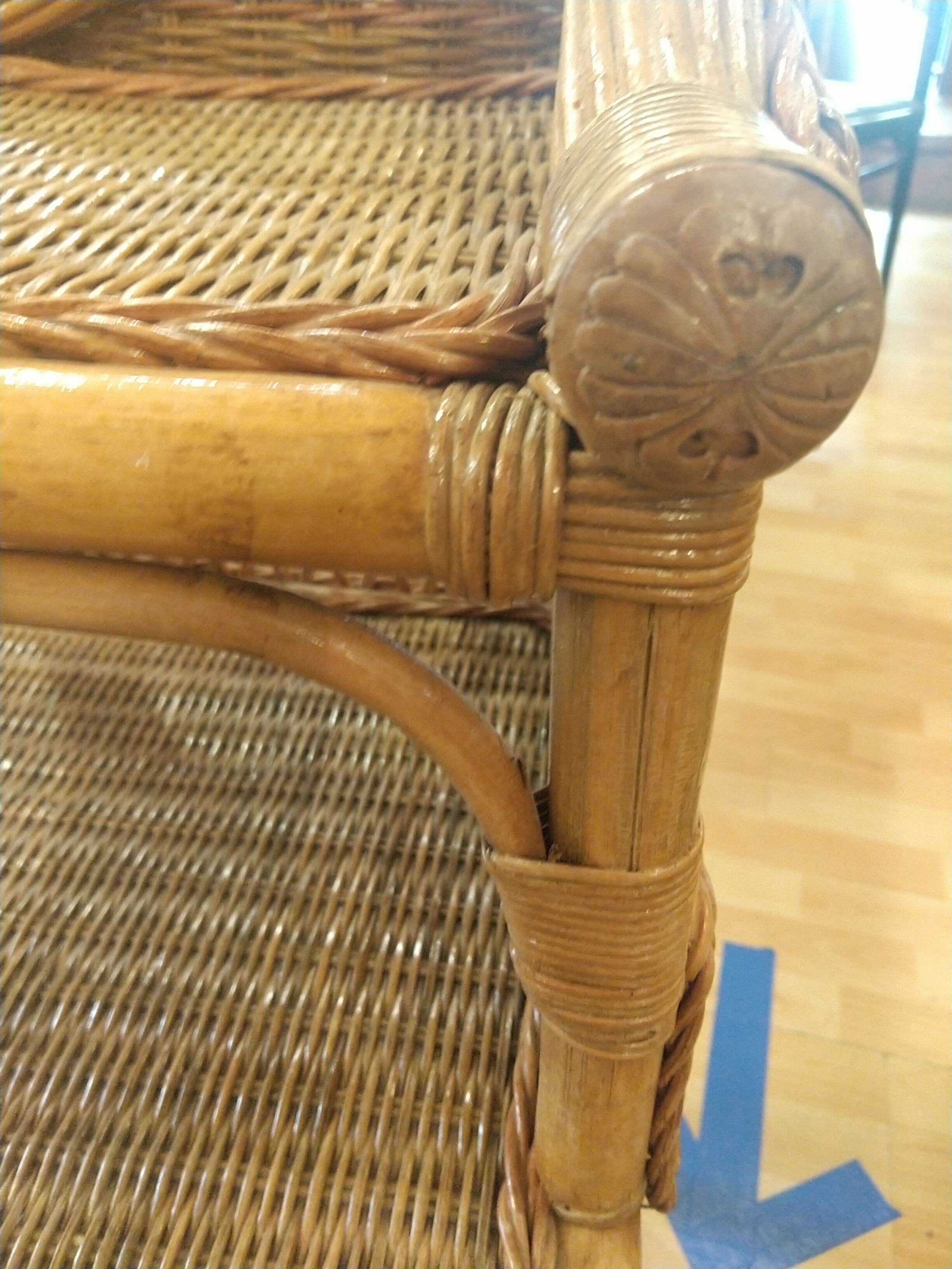 Corner shelf in bamboo and rattan, circa 1975
