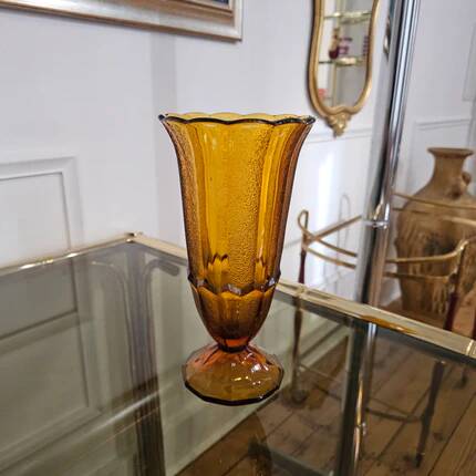 Vintage Art Deco amber glass vase - 1930s