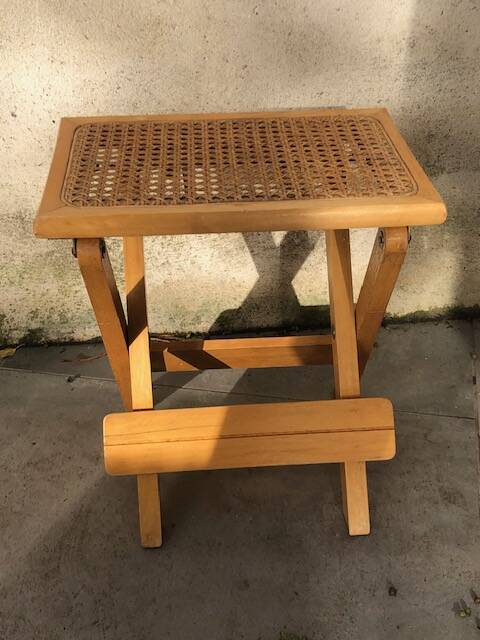 Wooden and cane bedside table