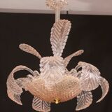 Lustre Art Déco rose Barovier e Toso, verre de Murano, années 1950