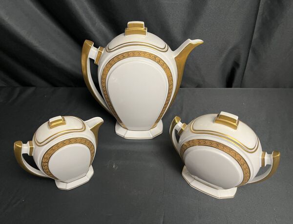 Art déco, service à café 9 pièces porcelaine Limoges vers 1930