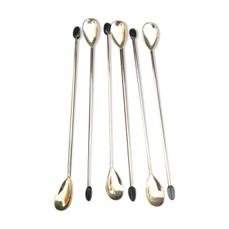 6 cuillères  cocktail dorées dites grain de café