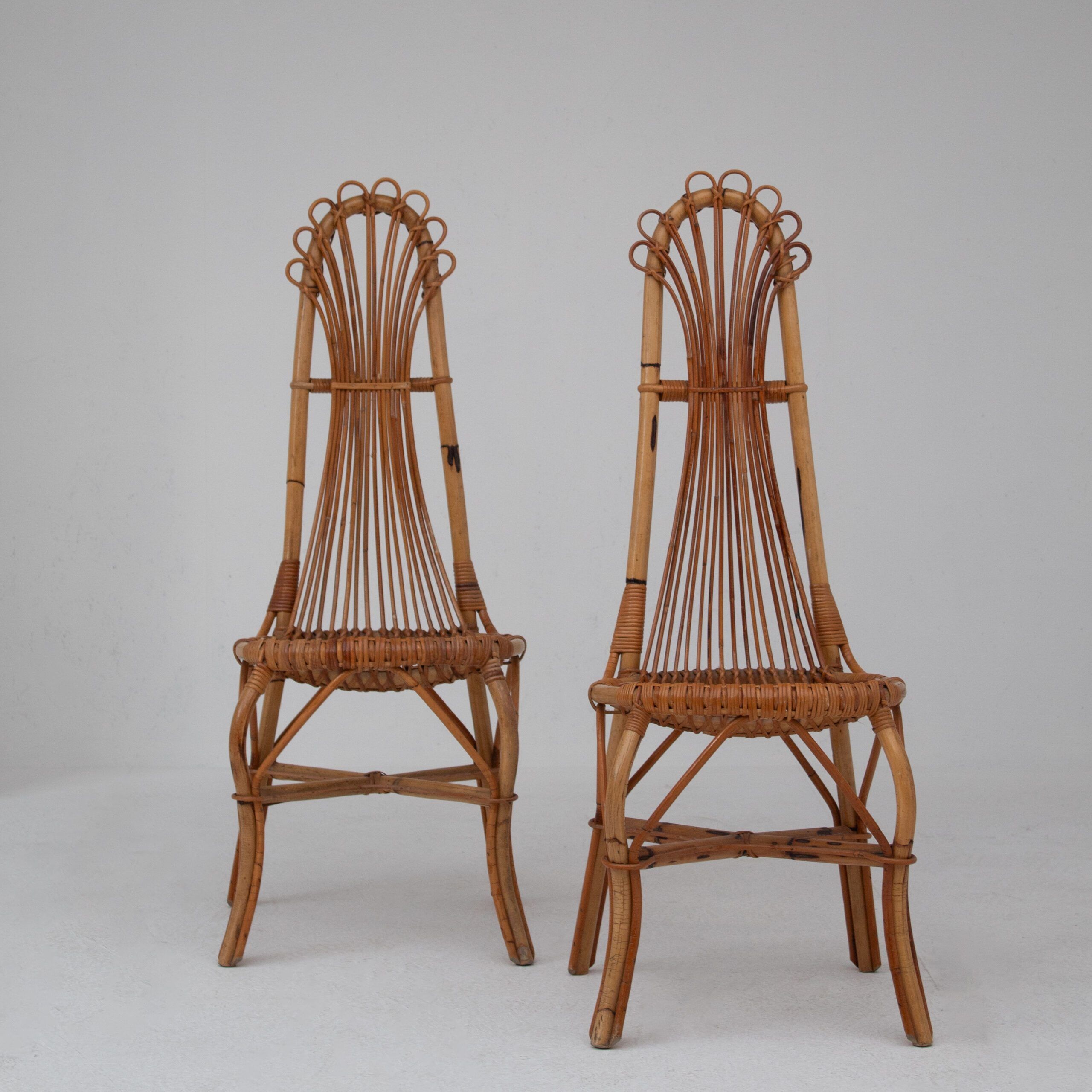 2x Italian bamboo and rattan high back chair, mid-century modernism, Italy 1960s