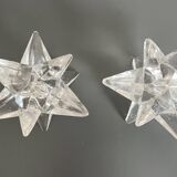Set of two transparent glass star candle holders