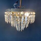 Plafonnier à 3 rangées de cristal, 1950