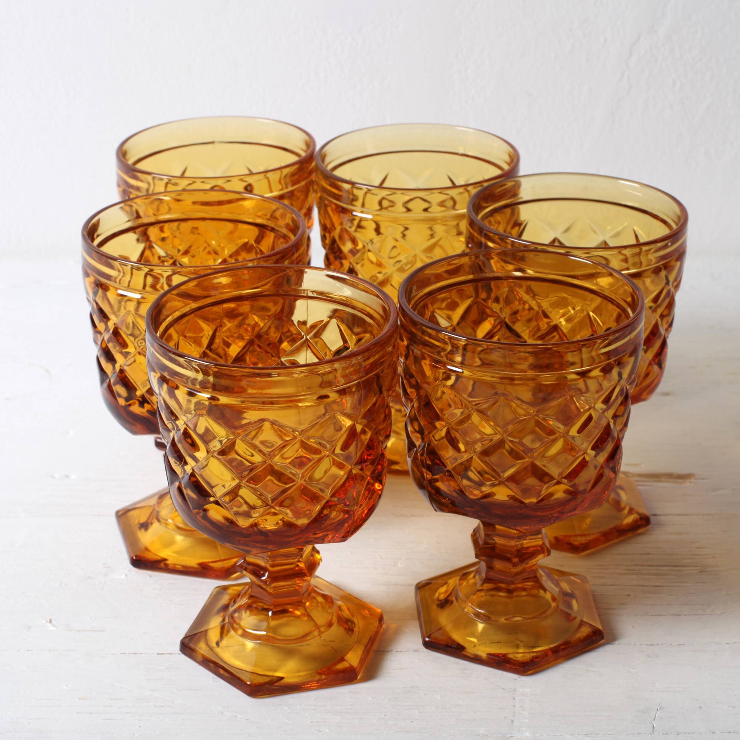 Vintage Amber Goblet Set: Italian Bormioli Stem Glasses, 1970s