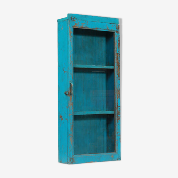 Wall Showcase Vintage Blue Old Teak Patina and Piece of Origin India 45x15x107cm
