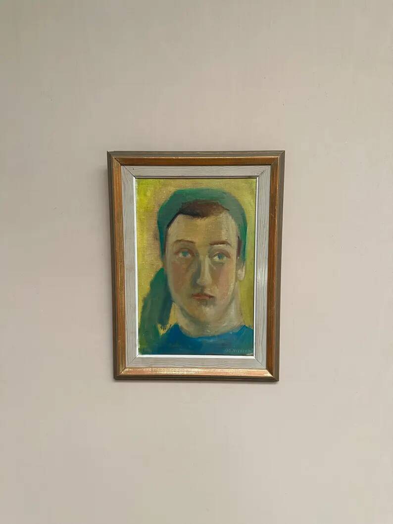 Huile sur panneau d'origine suédoise – "Portrait" par A.-S. Nilsson – Signé – Vintage et encadré – 44 × 32 cm (17,3" × 12,6")