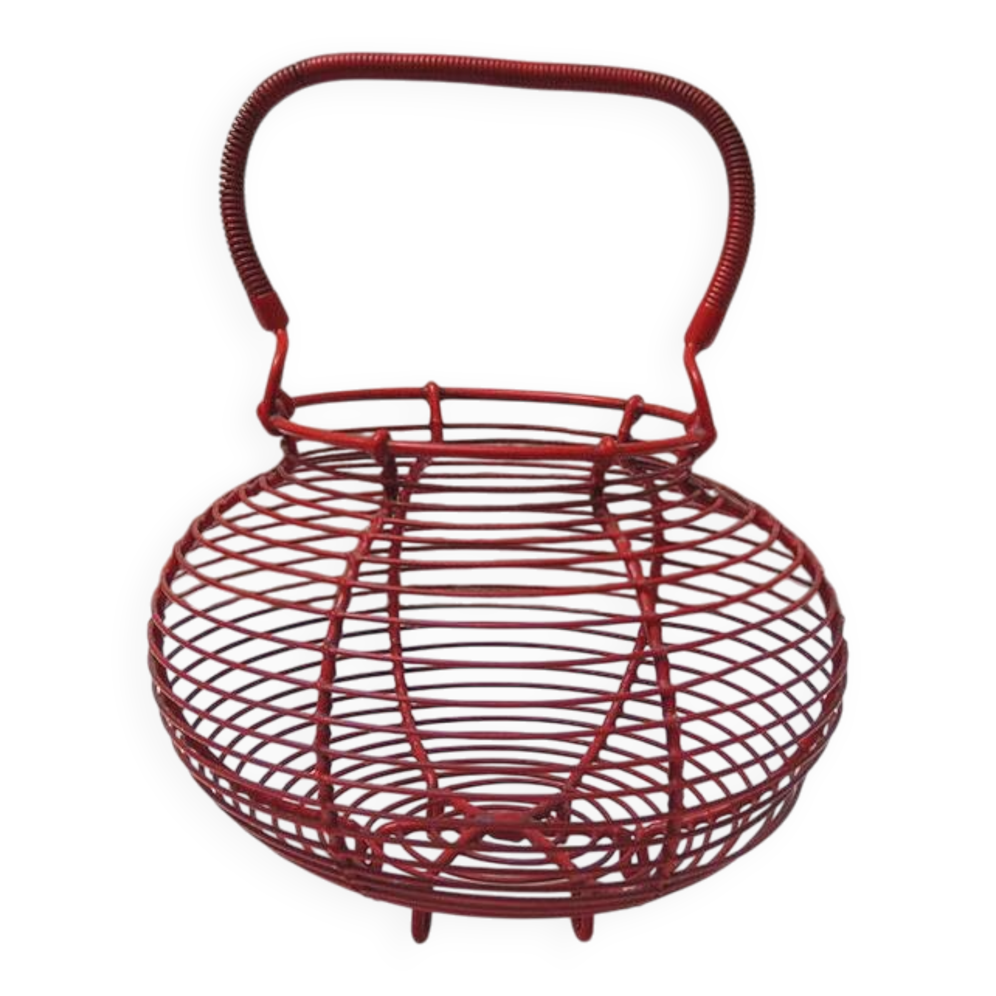 Old red-painted metal egg basket