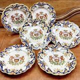 6 old Desvres Fourmaintraux Rouen dessert plates, Dinan model