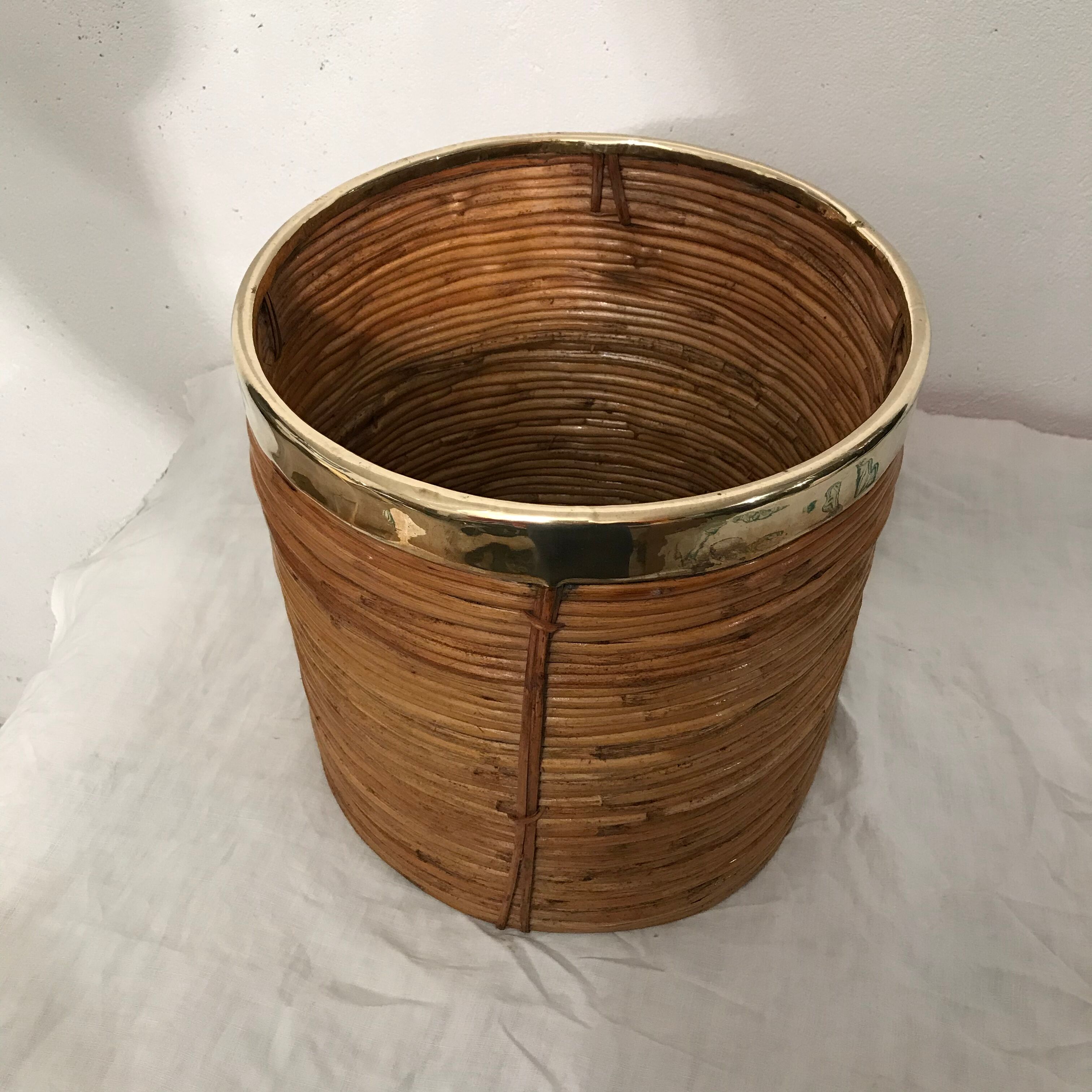 Bamboo and brass pot cover 1970