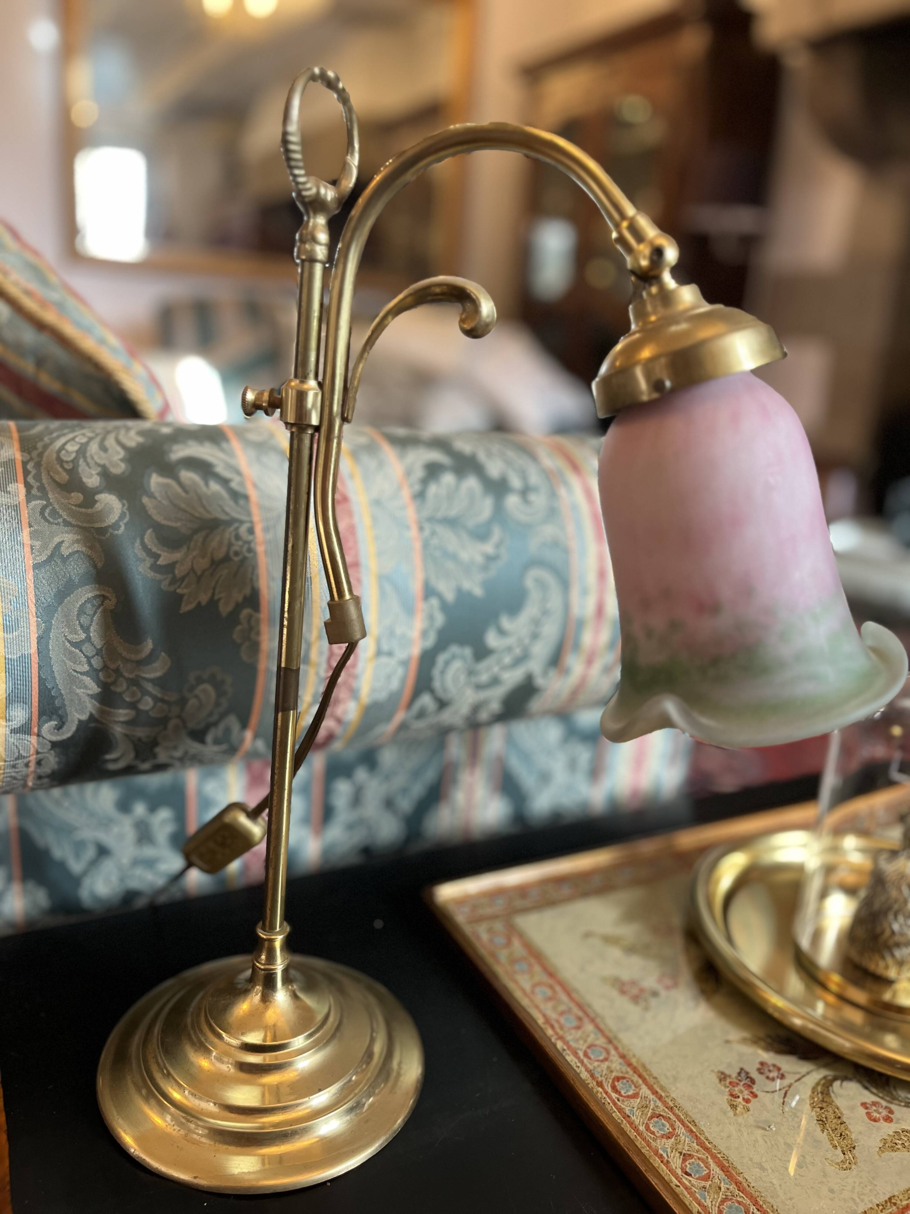 Vintage brass lamp with a swan neck/piano. Mid-20th century retro elegance.