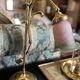Vintage brass lamp with a swan neck/piano design. Mid-20th century retro elegance.