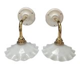 Pair: white opaline wall lights