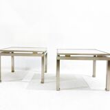 Mid-Century Modern Pair of Side Tables, Metal and Glass, Italy, 1970s