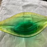 Coupe à fruits en verre en forme de feuille végétal jaune vert vintage