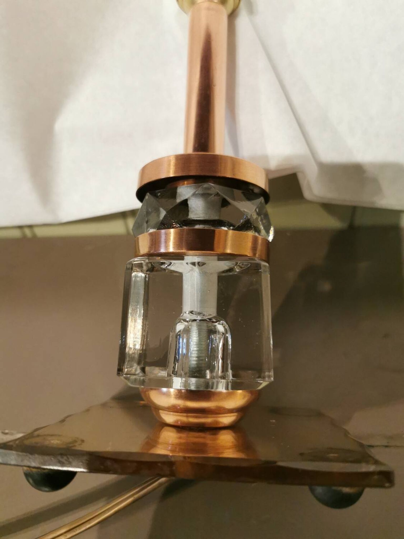 Art Deco mirror lamp, copper and glass