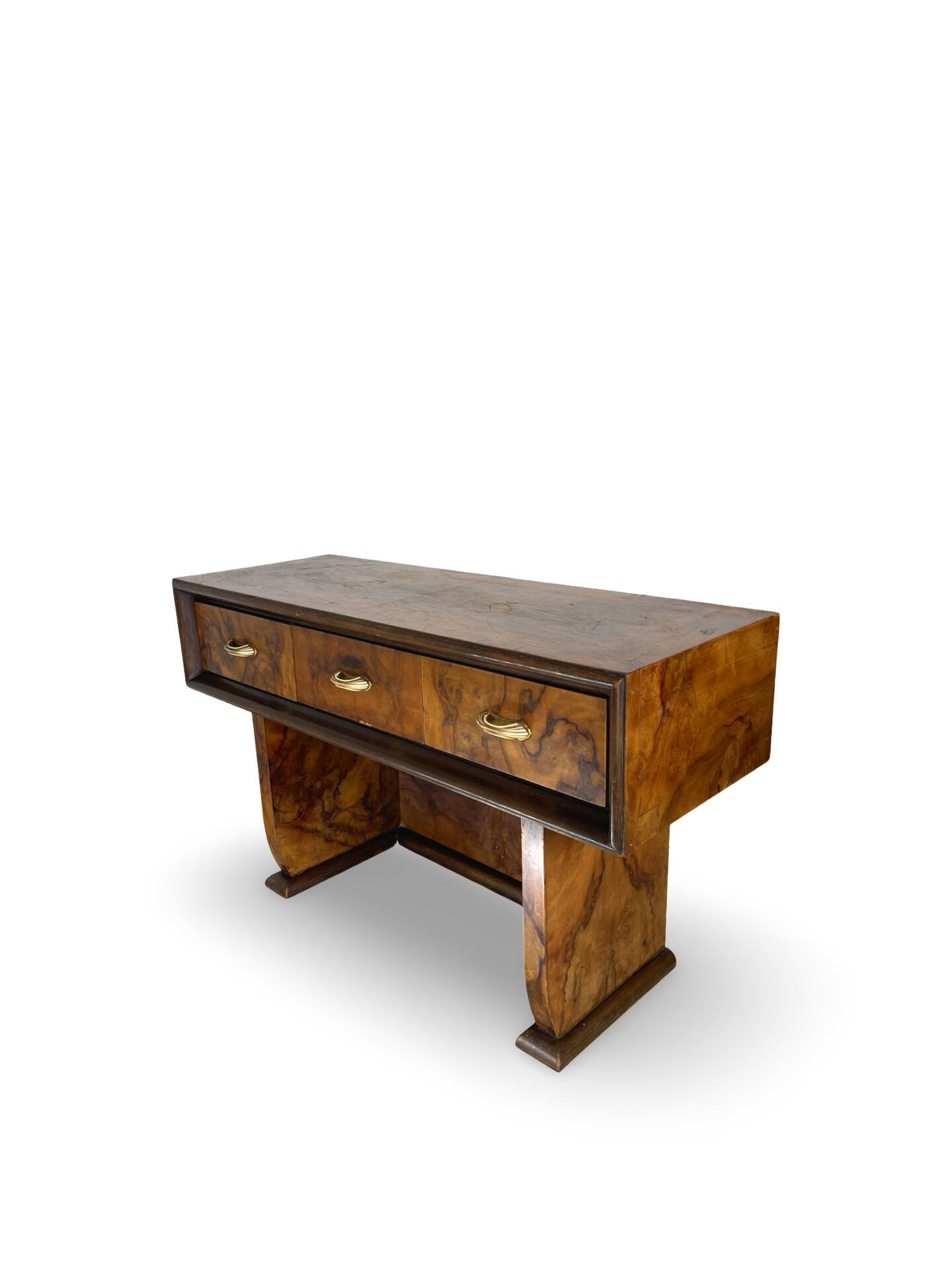 Italian burl walnut art deco console table, 1930s.