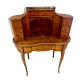 Cylindrical shaped writing desk with multiple drawers