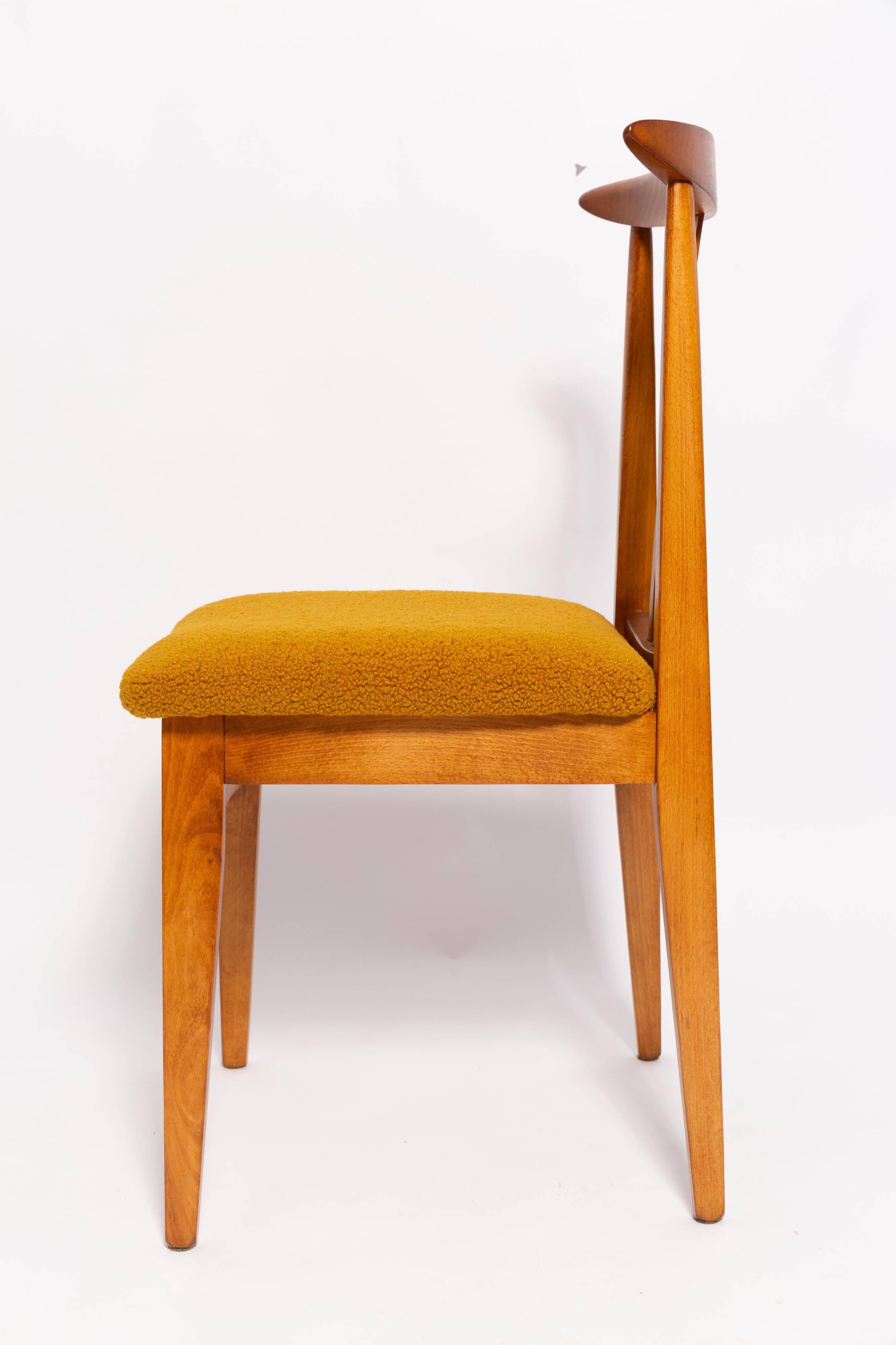 Ochre Bouclé Chair Mid-Century, Medium Wood, M. Zielinski, Europe 1960s
