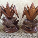 2 wooden candle holders
