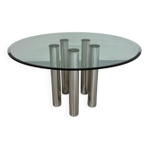 Table repas ronde verre et métal design italien des années 80 vintage