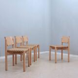 Vintage rustic dining chairs with straw seat 1970s