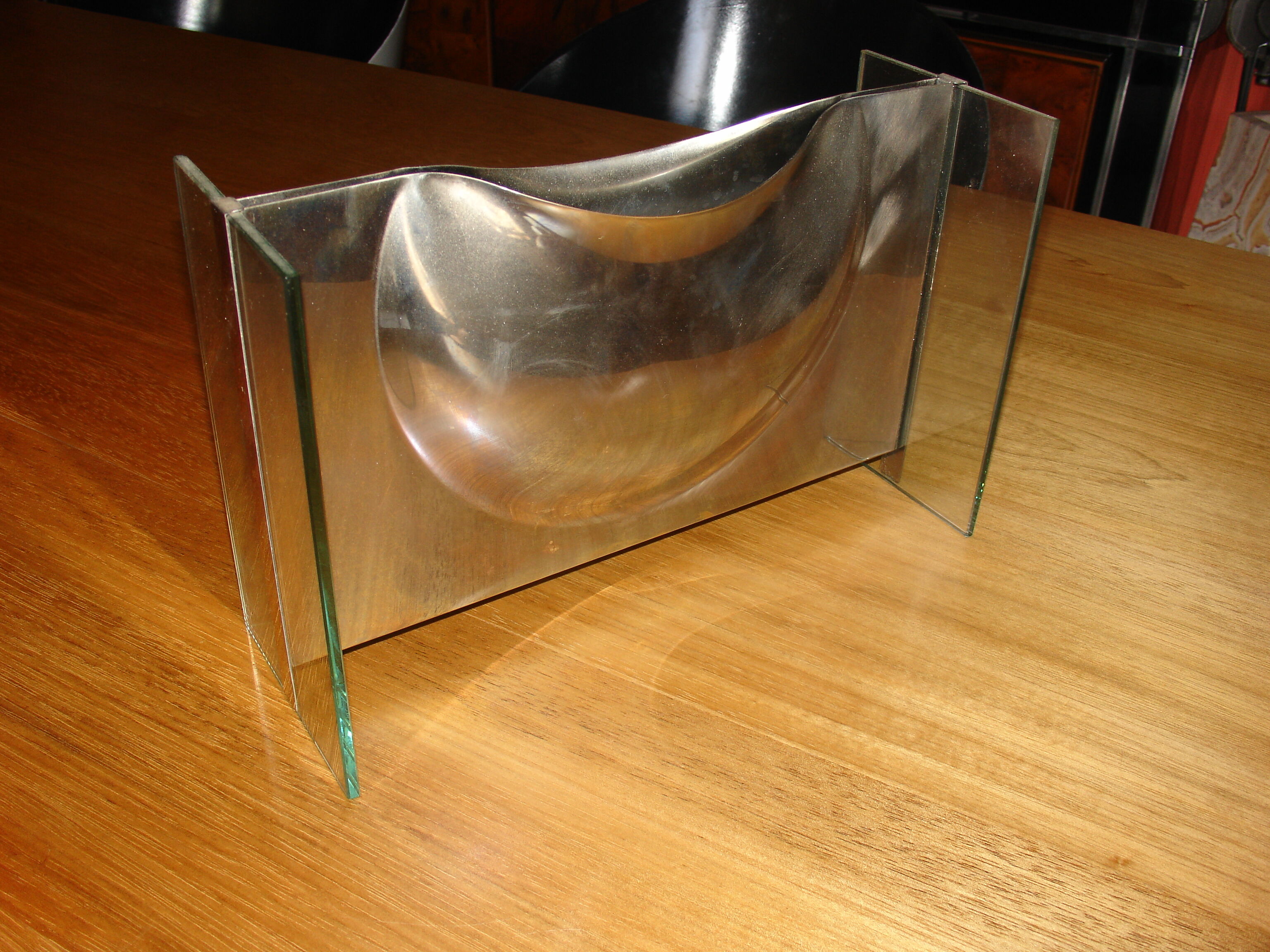 Glass and steel vase, circa 1970