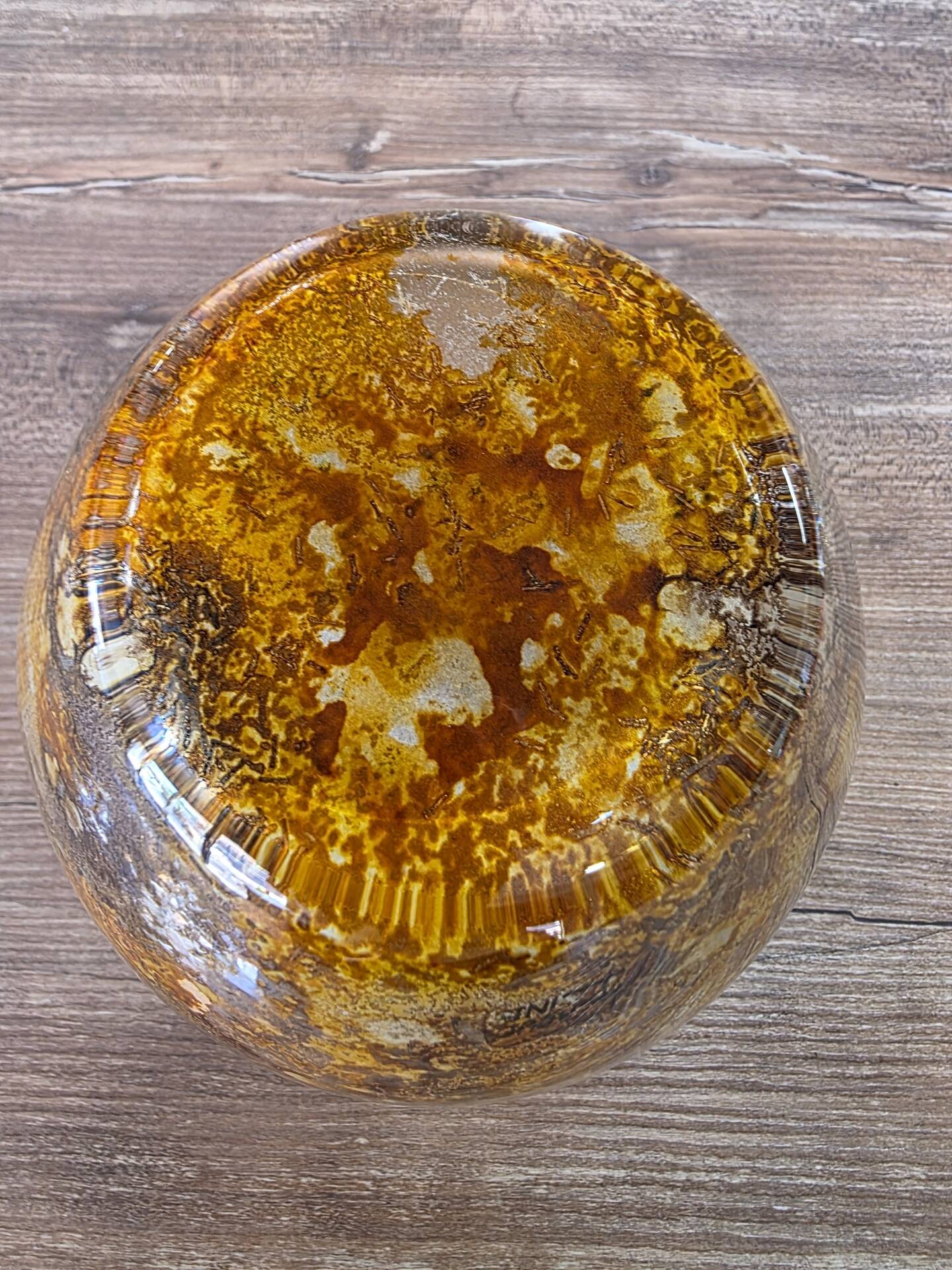 Vintage round vase Laque Line by Jean-Noël Bouillet Marbled golden tones